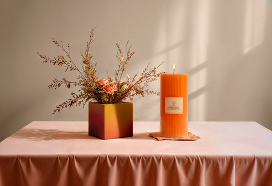 Sculpted Fragrance Pillar Candle - Amber Frost