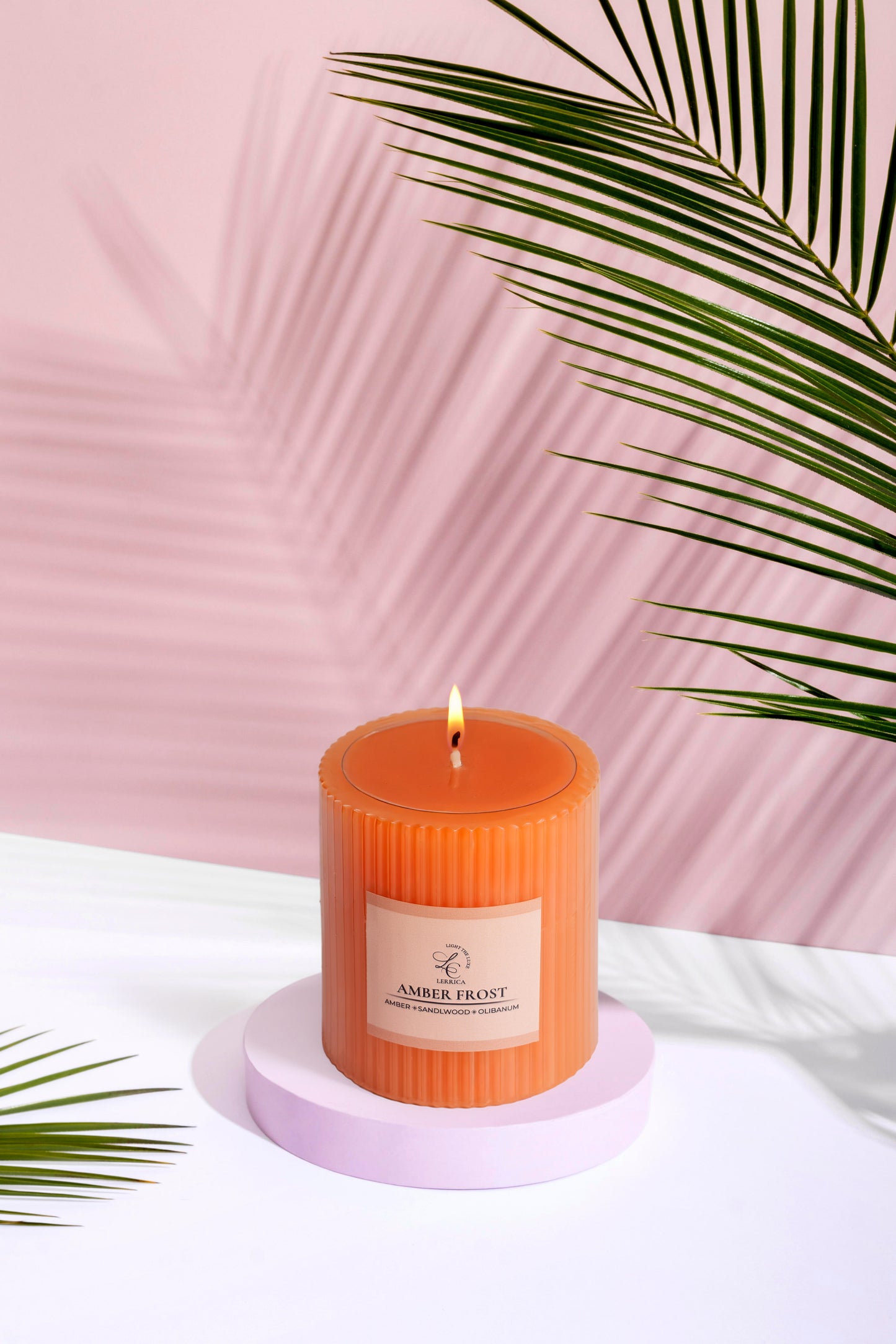 Sculpted Fragrance Pillar Candle - Amber Frost