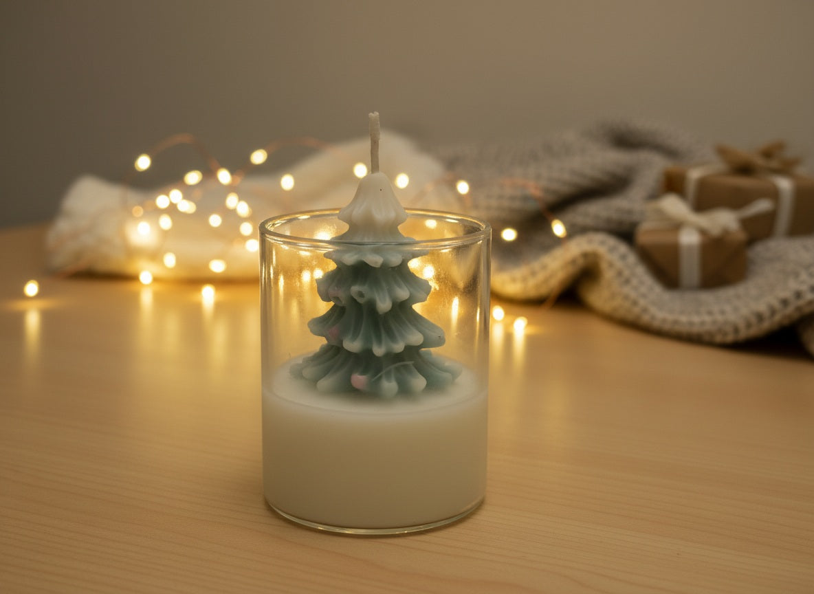 Lerrica Holiday Tree Sculpted Glass Candle Velvet Cinnamon