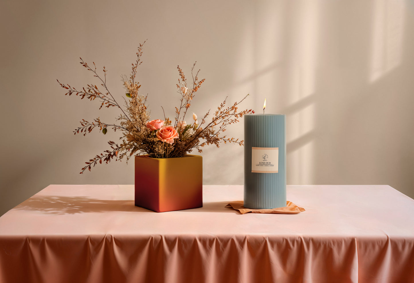 Sculpted Fragrance Pillar Candle - Luxe Oud