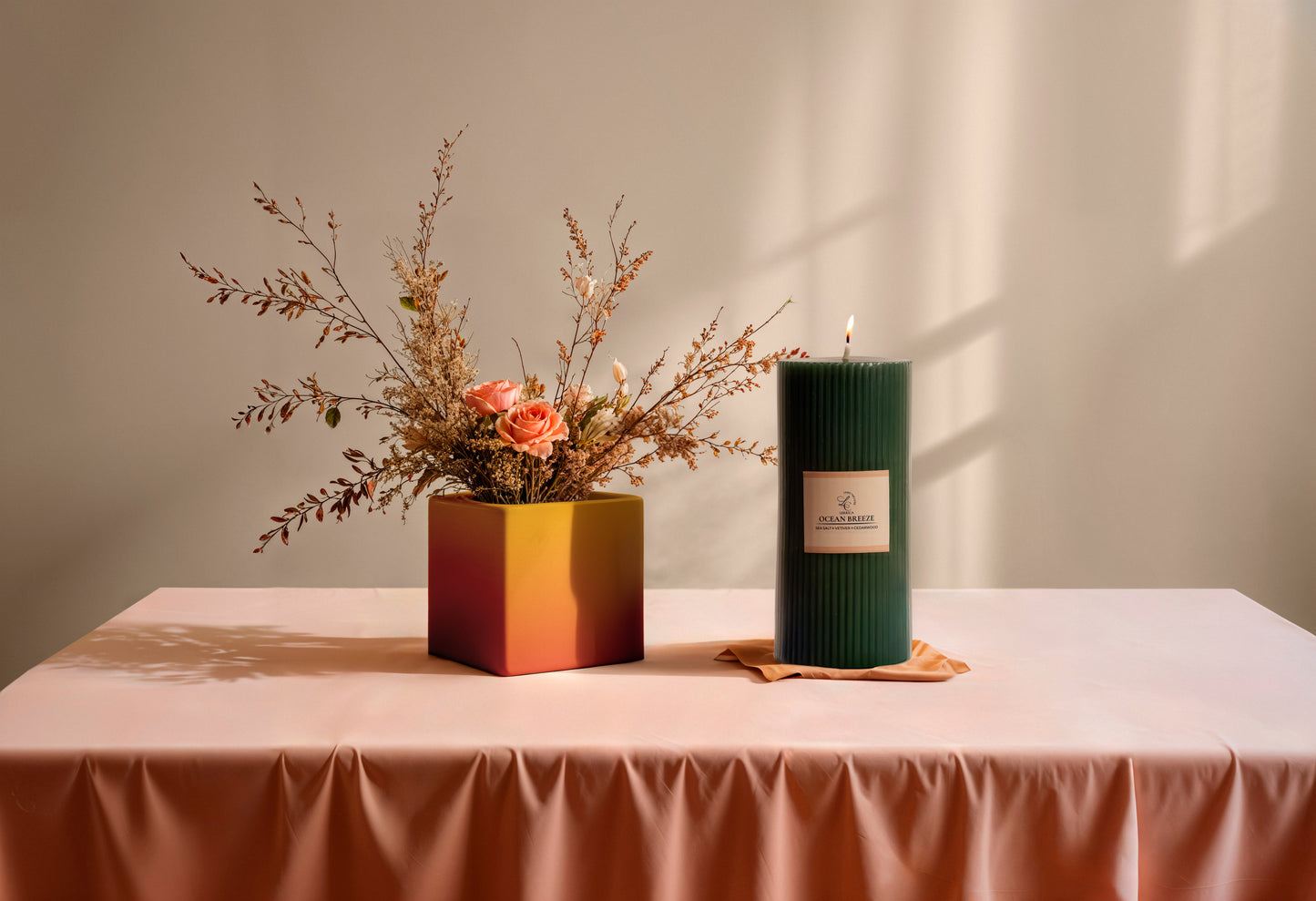 Sculpted Fragrance Pillar Candle - Ocean Breeze