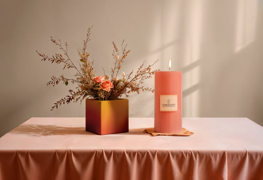 Sculpted Fragrance Pillar Candle - Sparkling Rose