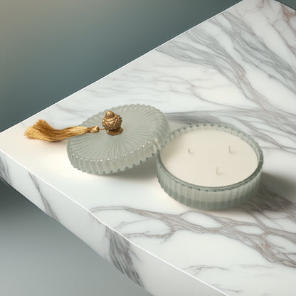 Fluted Aura Tassel Bowl Candle - Sky Blue