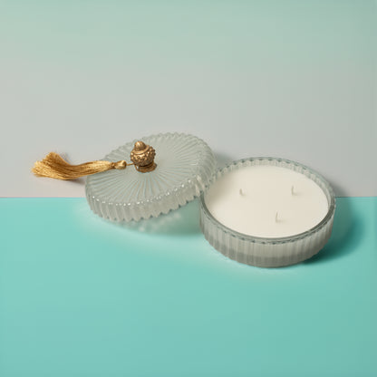 Fluted Aura Tassel Bowl Candle - Sky Blue