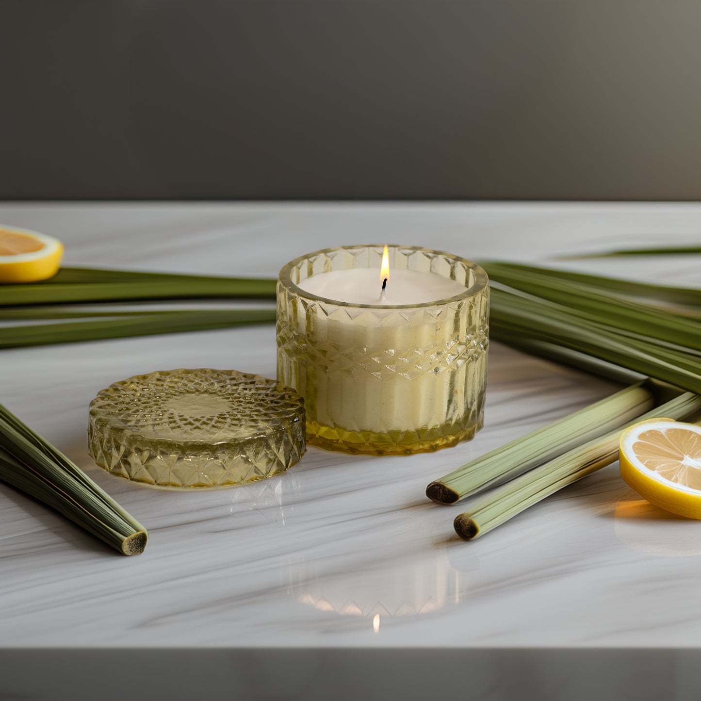 Faceted Crystal Jar Candle Elegance - Lemongrass