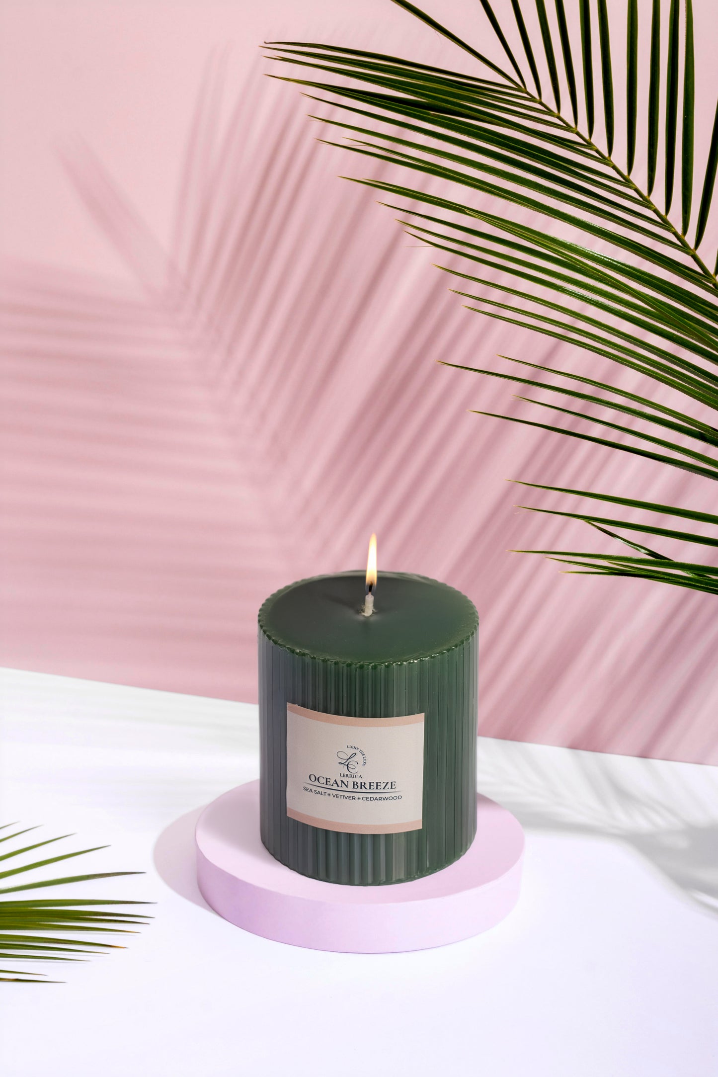 Sculpted Fragrance Pillar Candle - Ocean Breeze