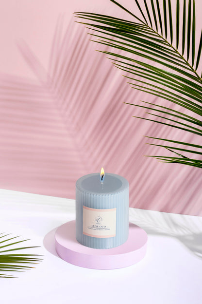 Sculpted Fragrance Pillar Candle - Luxe Oud