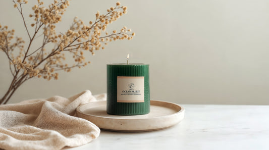 Sculpted Fragrance Pillar Candle - Ocean Breeze