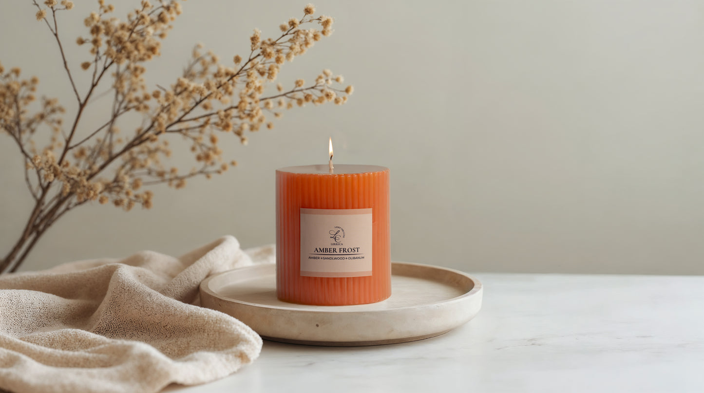 Sculpted Fragrance Pillar Candle - Amber Frost